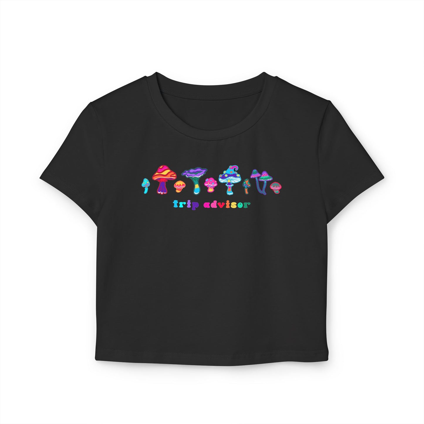 Trip Advisor Baby Tee | Mushroom Crop Top Baby Tee | Festival Rave Tee, EDM Shirt